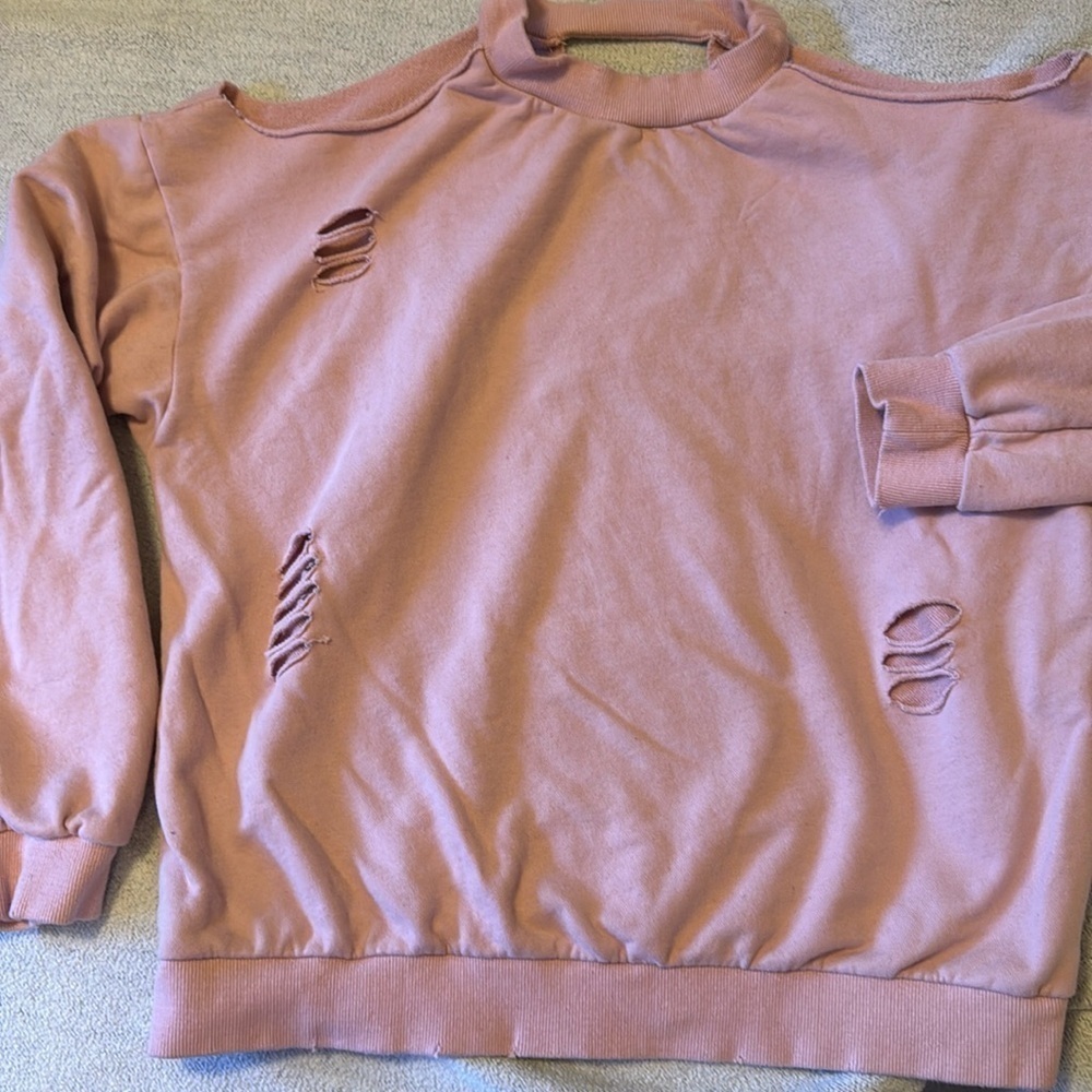 Honey Punch sz L cold shoulder distressed sweatshirt